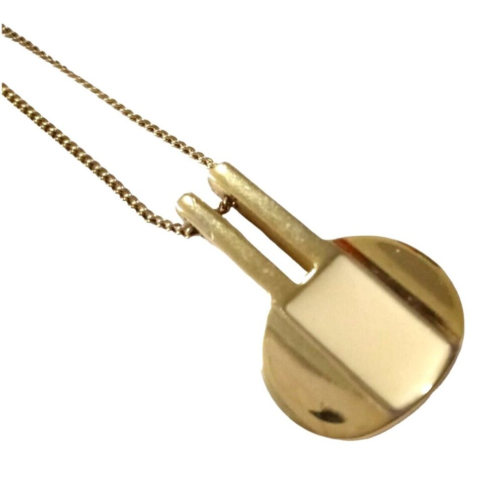 Dainty Vintage Pendant Necklace Gold tone Cream Enamel